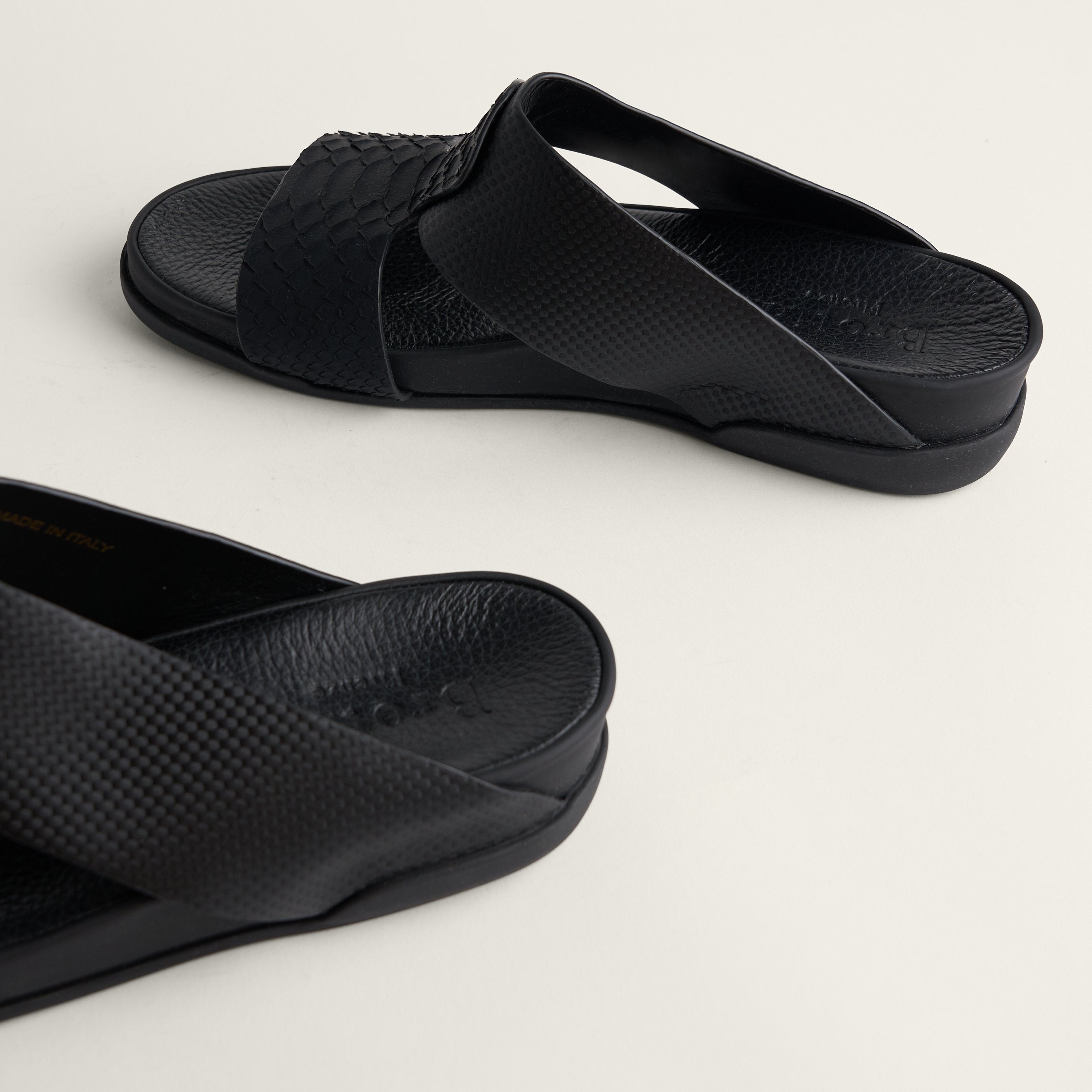 Python Car Carbon Nero Sandal | Italian Handmade Elegance